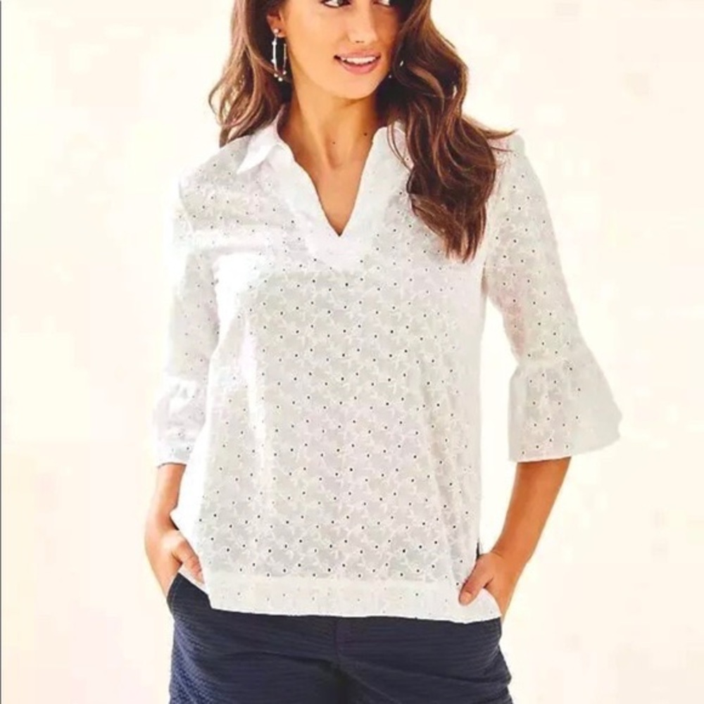 Lilly Pulitzer Ginger Top Resort White Fish Eyelet Size Small